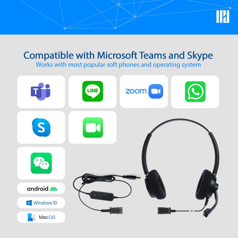 IPD IPH-165 USB Headset with Noise Cancelling Microphone for Office and Call cengter- Compatible with Skype, Microsoft Teams, Cisco Jabber, Avaya One-X and Other Soft Phones - Image 2